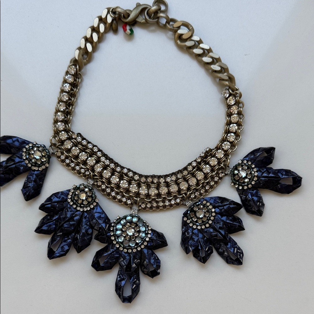 Statement Navy and Silver Crystal Bib Necklace - Women Jewelry